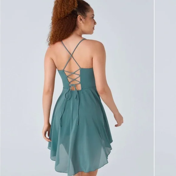 Halara Backlesss Lace Up Mesh Flowy Mini Dance Active Dress - Picture 2 of 6